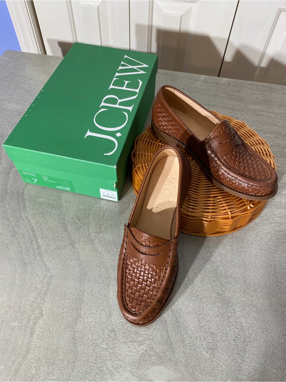 J. Crew Winona Women's Cognac Woven Leather Penny Loafers